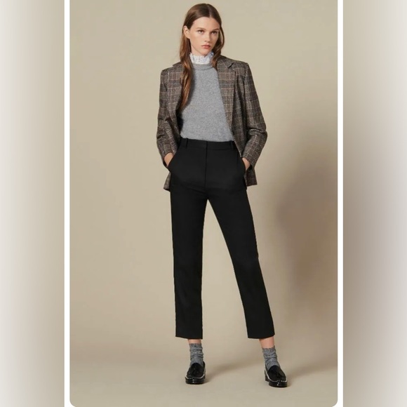 Sandro NWT Designer Black Lassy High-Waist StraightTrousers Size 40/US8/USL - Picture 2 of 14